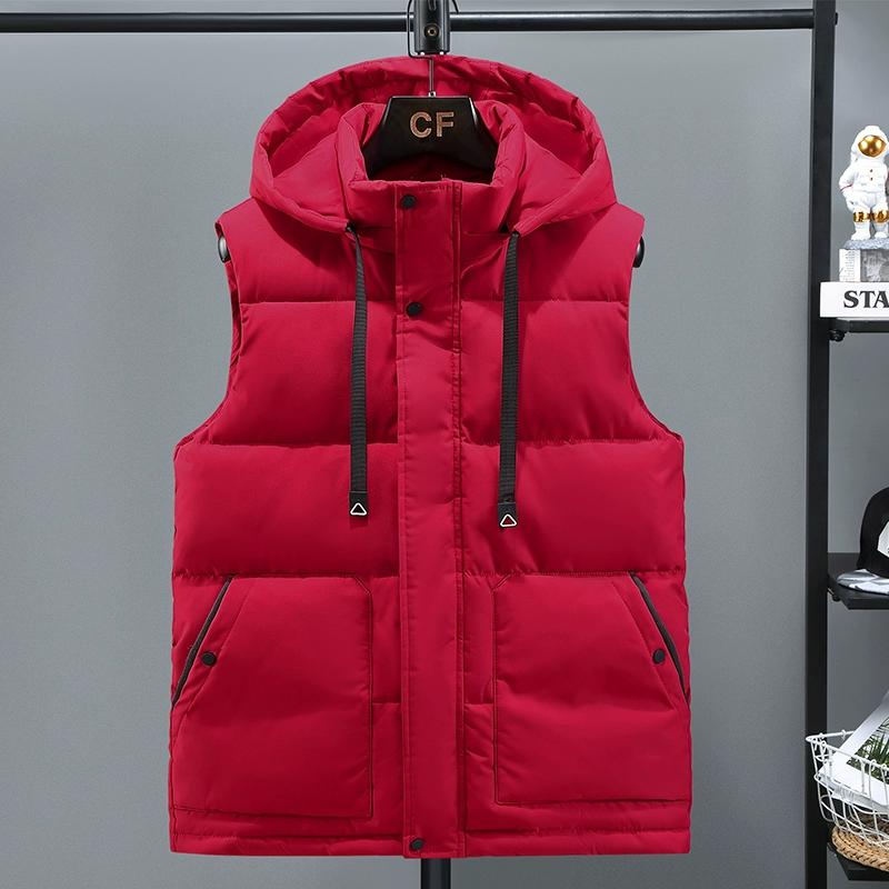 

Новый мужской повседневный жилет с капюшоном, куртка, осень-зима, мужские теплые безрукавки, модный мужской однотонный жилет на молнии 3XL красный