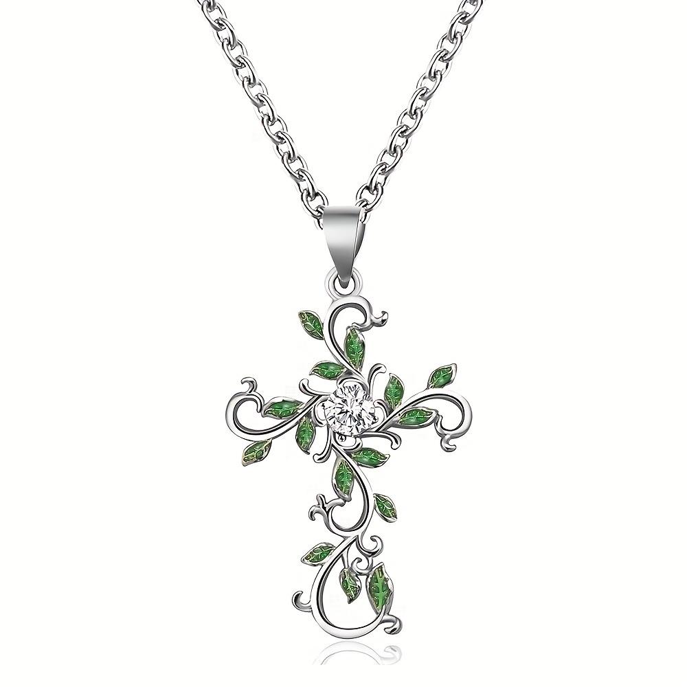 Cool Flower & Cross Elegant Necklace With Artificial Diamond Leaf, Clavicle Chain For Women