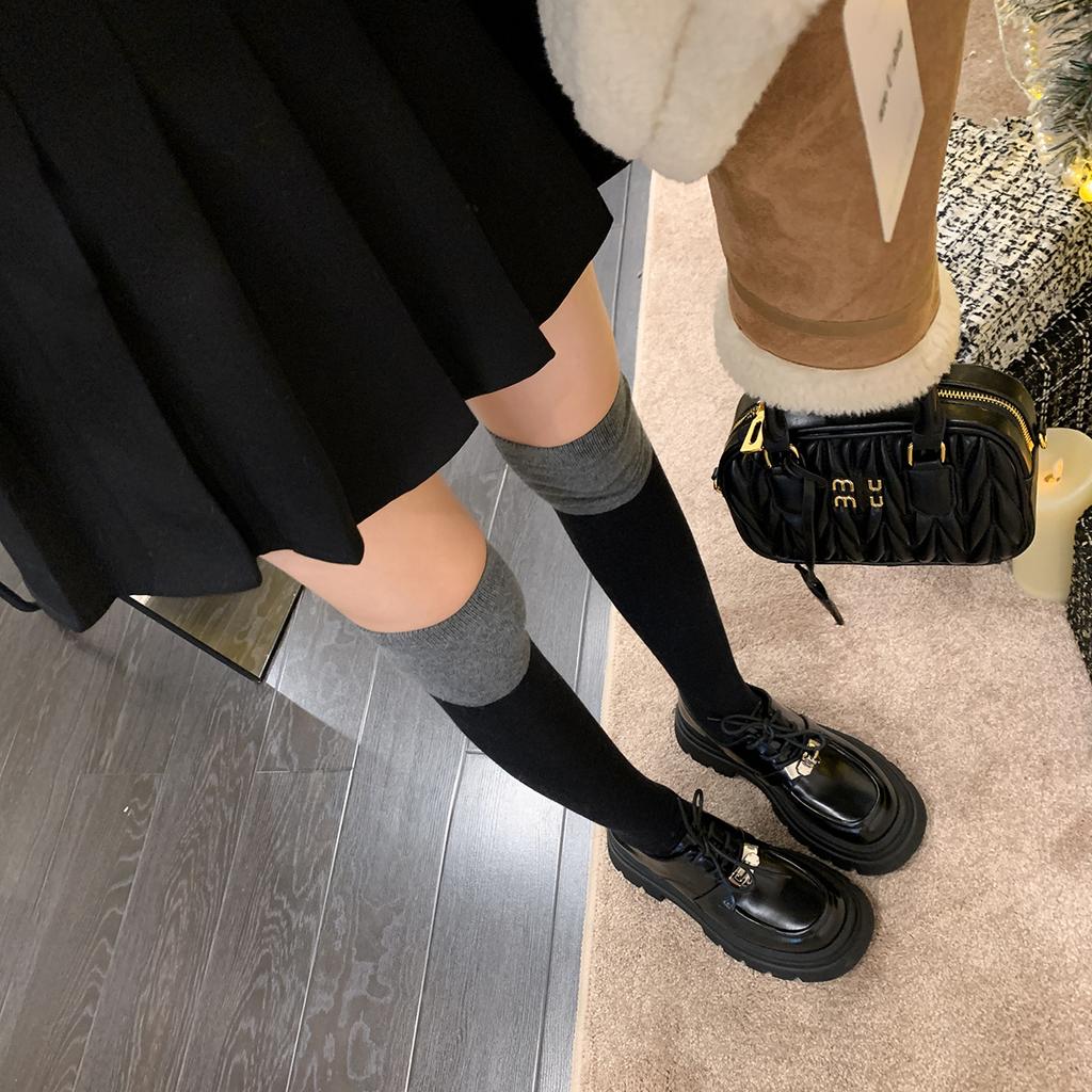 Spring and Summer Round Head Small Leather Shoes, Muffin Sole, Thick Heel Lock, Lucky Shoes, Women's Soft Lace Up, Women's Shoes, New Single Shoes