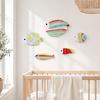 Children Room Fish Decor 5Pcs Wooden Wall Decor, Rainbow Striped Tropical Ornaments with 3D Art Embossed Texture, Lightweight Coastal Hangings