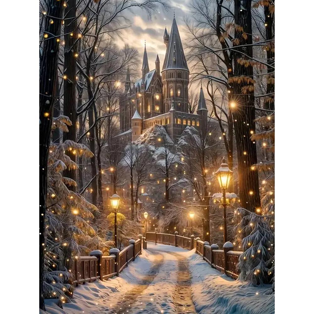 Diamond Painting House Embroidery Street Tree DIY Kit Mosaic Landscape Castle Suitable for Adults Beginners Home Decor