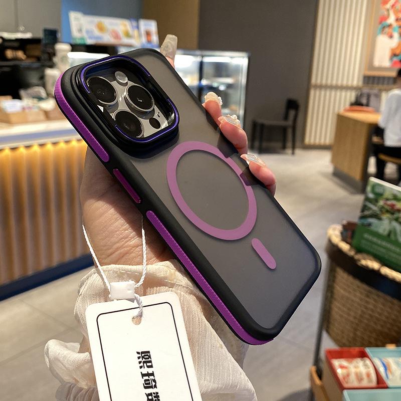Applicable To IPhone16ProMax Lens Holder Mobile Phone Case Apple 15ProMax Dual Color Magnetic 14 Protection Case