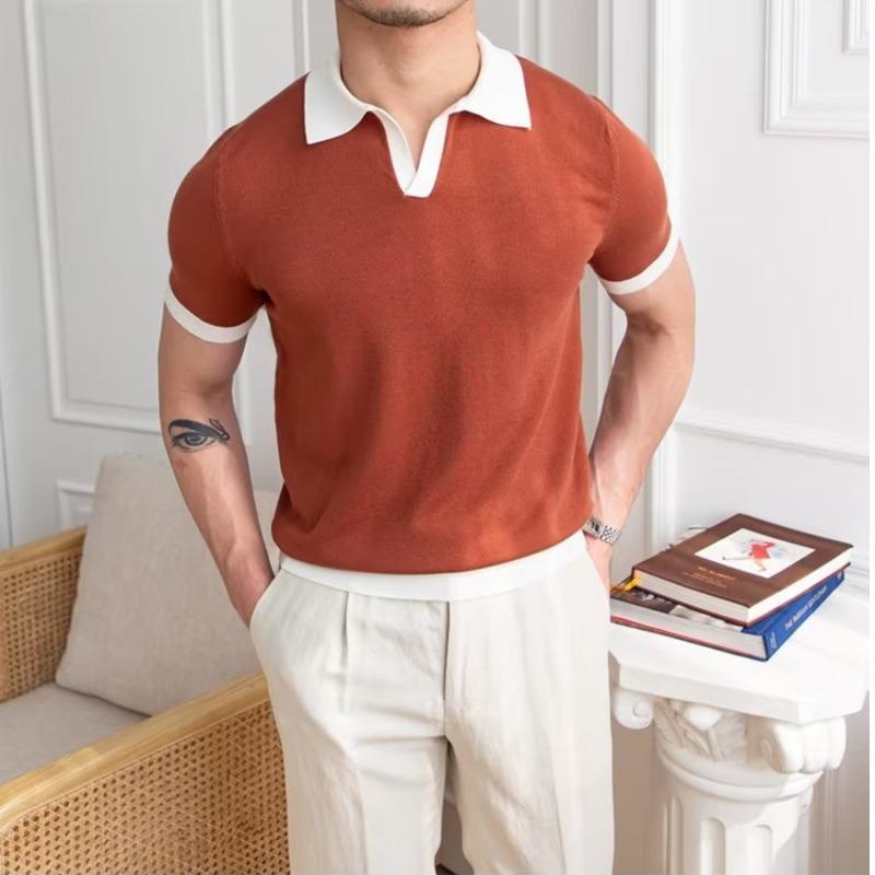 2023 Men's Trendy Japanese Printed Polo Shirt - Solid Color, Short Sleeves