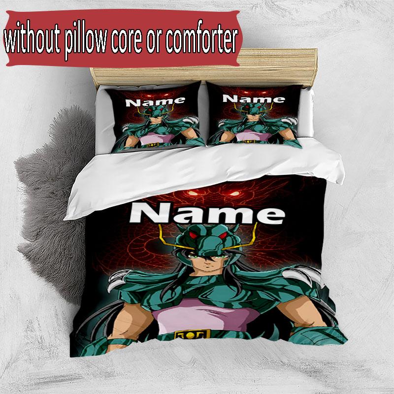 3pcs Duvet Cover Set (1*Duvet Cover + 2*Pillowcase, Without Core), Custom Name Saint Seiya Pattern Bedding Set, Home Bedroom Decor Gift