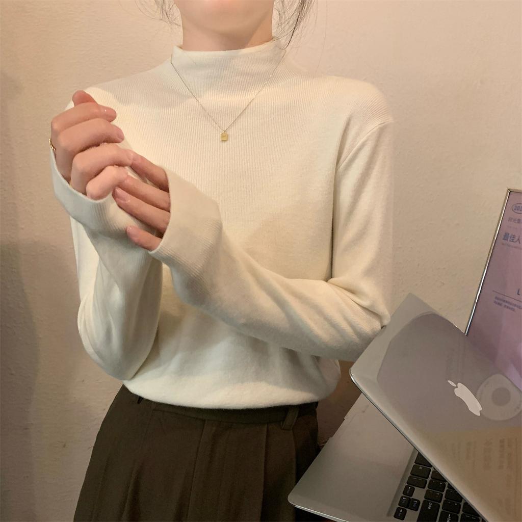 Autumn and winter warm small stand-up collar with knitted bottoming shirt inside, women's stacked long-sleeved solid-color versatile soft waxy 