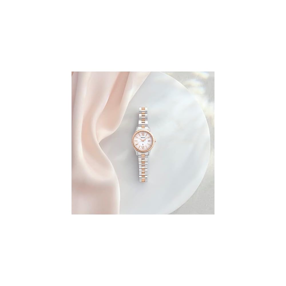 Seiko LUKIA SSVV082 Women's Solar Radio Wave Watch Silver Pink Gold Gradient Dial Round Stainless Steel