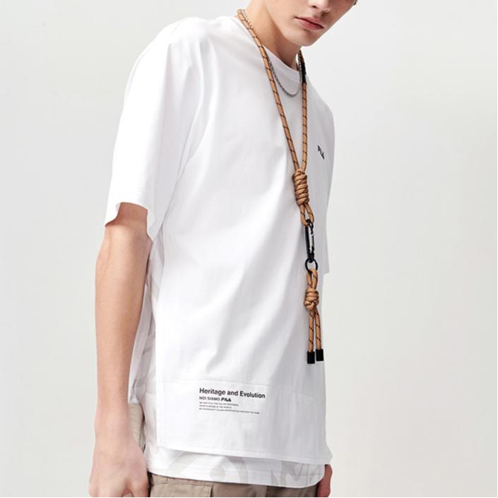 FILA Fusion Casual Sport Spliced Knitted Round Neck Short Sleeve T-Shirt Men Tops White T11M121119F-WT