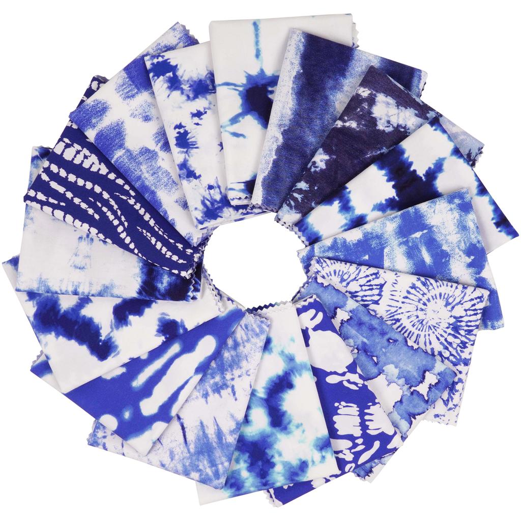 Soimoi 16 Pc Fat Quarter Bundle,  Shibori  Print 18"x 22"  DIY Patchwork-  100   Cotton  Pre-Cut Quilting Fabric Blue &