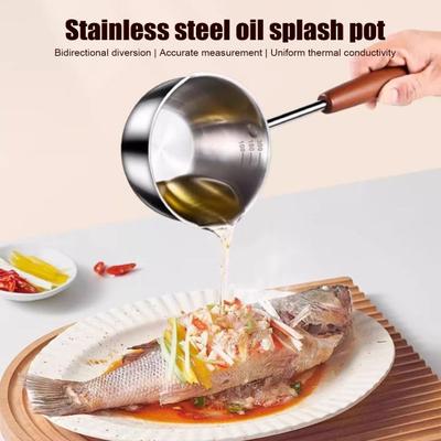 Stainless Steel Oil Pan Dual Pouring Spouts Cool-Touch Handles Even Heat Distribution Induction Cooking Pan