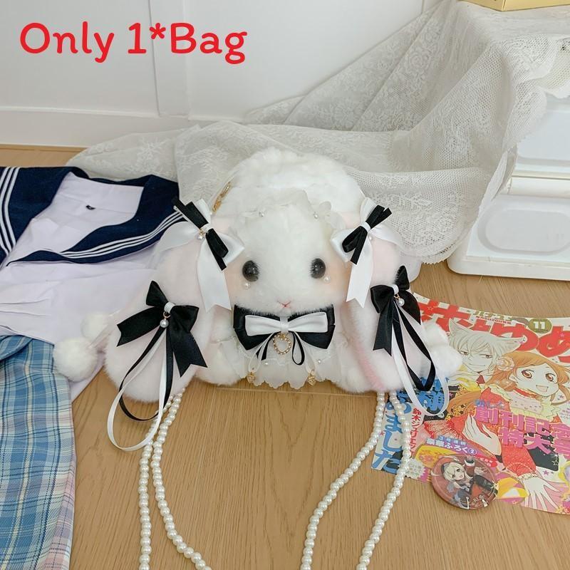 

Bow Drawstring Tie Rabbit Shoulder Bag Backpack For Casual Outings Cute Gift чёрный