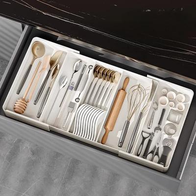 Skalierbare Desktop-Schubladen-Aufbewahrungsbox, Zuhause Küche mit eingebauten einziehbaren Messern, Gabeln, Geschirr, Essstäbchen