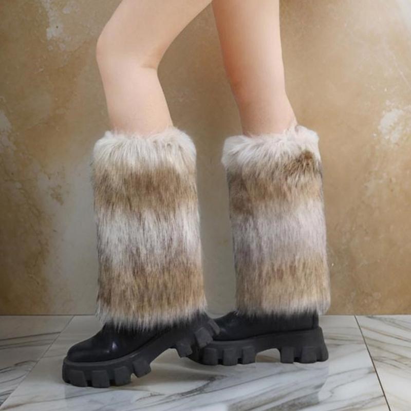 Vintage Thickened Furry Leg Warmers for Women Long Fuzzy Boot Cuffs Leg Cover for Winter Outfits and Costume Parties