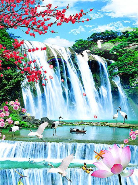 5D Full Drill Diamond Painting Waterfall Nutural Landscape Embroidery Cross Stitch Decoration for Home