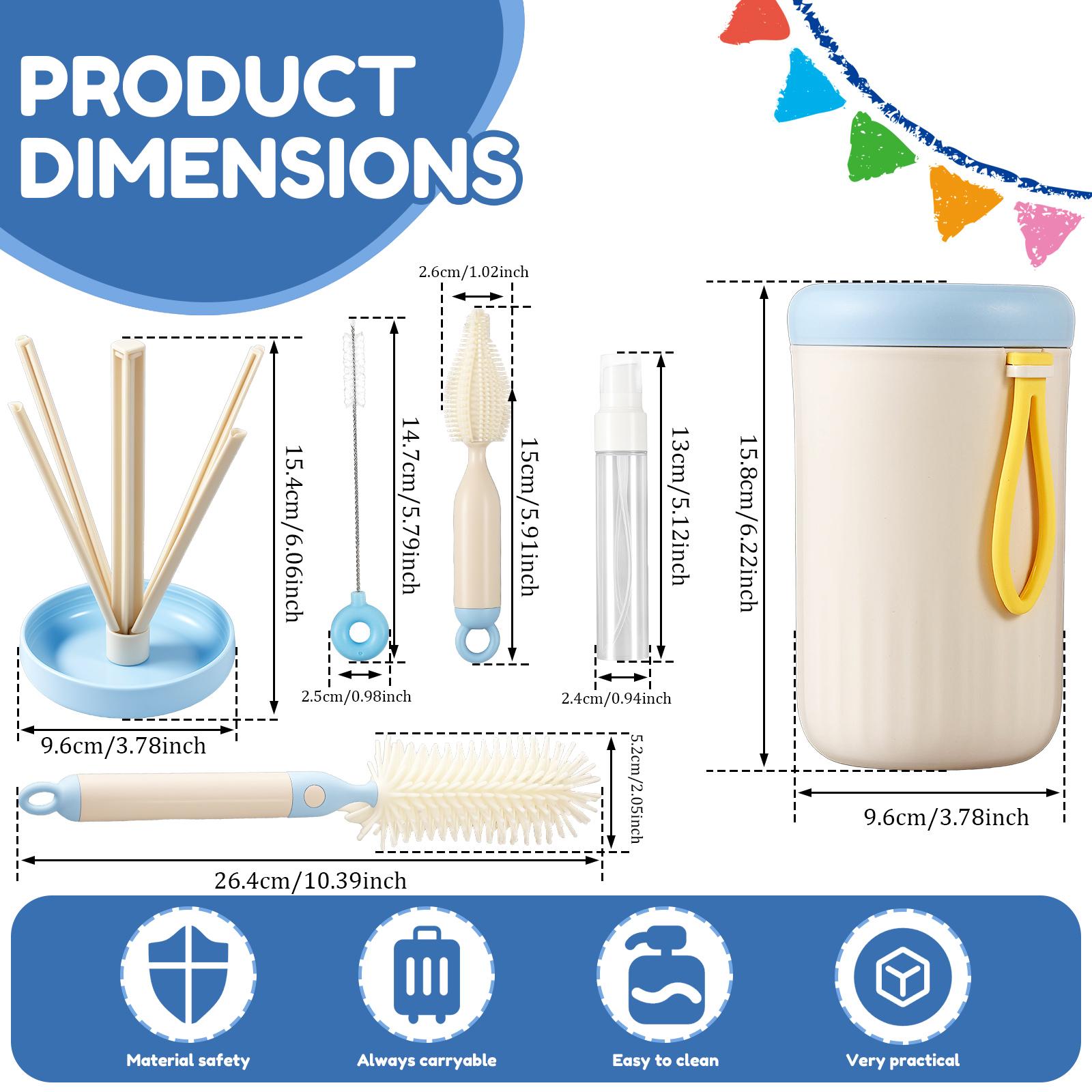 

6Pcs Baby Bottle Cleaning Kit Portable Travel Silicone Baby Bottle Cleaner Brush Set with Foldable Drying Rack & Storage Bucket