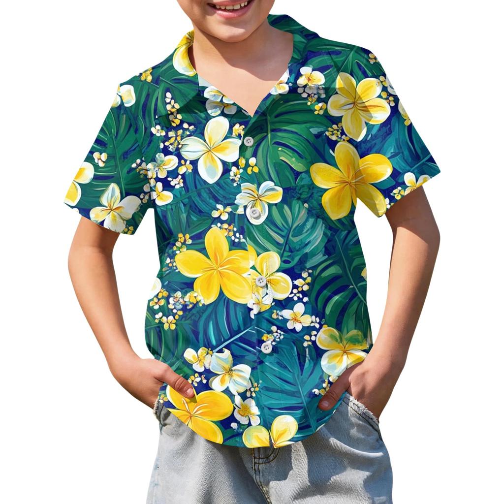 Jungen kurzärmeliges Hawaiihemd, Kinder Sommer Hemd mit Knöpfen