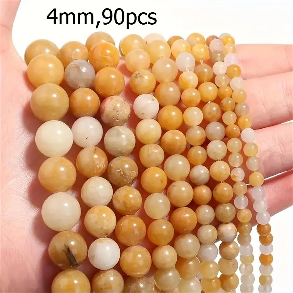 Yellow jade pulp, loose beads, DIY jewelry, accessories, yellow jade round beads, semi-finished products