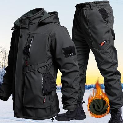Men's Autumn and Winter Plus Velvet Suit, Anti-wear, Waterproof and Cold-resistant Jacket Suit