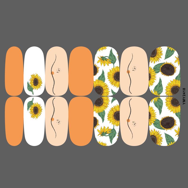 Sunflower Waterproof Nail Art Stickers - Full Cover Floral Series (YMY2414-2428)
