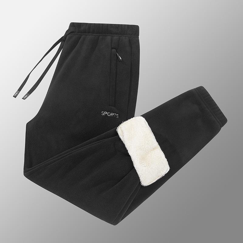 Duży Rozmiar Męskie Zimowe Outdoorowe Wiatroodporne i Ciepłe Spodnie Casual z Dodatkowym Polarem, Grube Polarowe Męskie Spodnie Casual