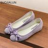Fashion SUOJIALUN Spring New Brand Women Flat Shoes Fashion Round Toe Shallow Slip On Ballerina Ladies Elegant Outdoor Dress Boat Shoes