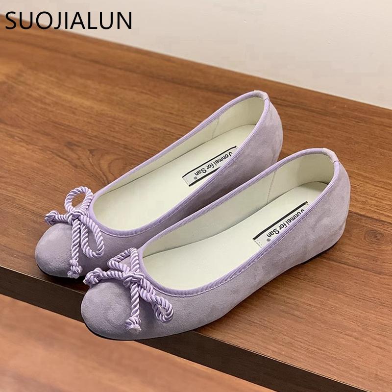 Fashion SUOJIALUN Spring New Brand Women Flat Shoes Fashion Round Toe Shallow Slip On Ballerina Ladies Elegant Outdoor Dress Boat Shoes