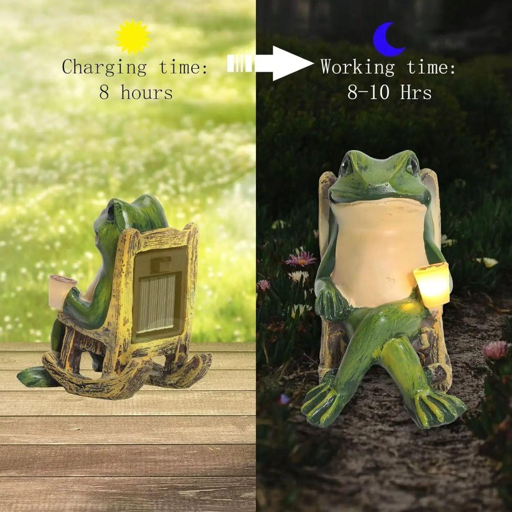 Mini Rocking Chair Frog Figurine Lamp Waterproof Resin Frog Sculpture Courtyard Balcony