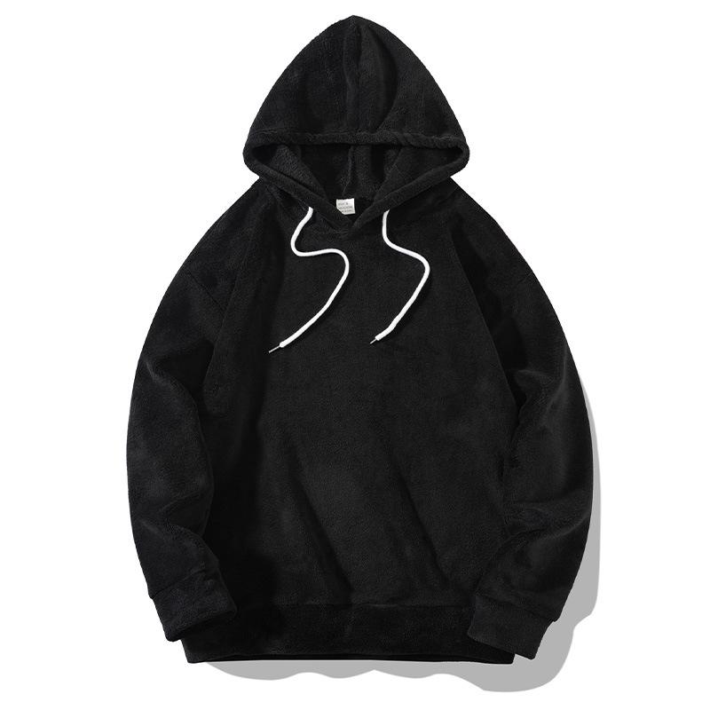 

Осень Зима Мужской Свободный Худи Повседневный Коралловый Флис Теплый Пуловер Куртка Влагоотводящий Удобная Посадка Приятный к Коже Дышащий Верх 2XL чёрный