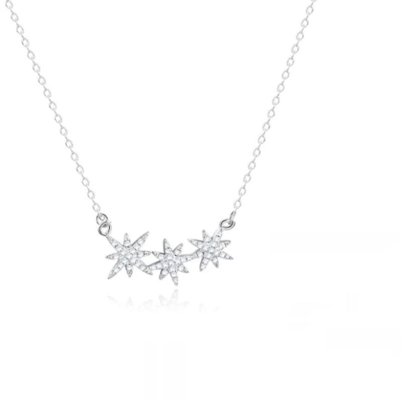 S925 sterling silver wish meteor necklace for women, new niche accessory, full diamond eight-pointed star light luxury necklace 925 silver