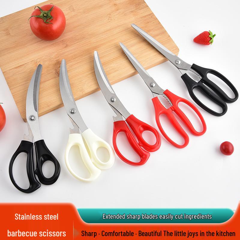 Stainless Steel Korean BBQ Bent Head Kitchen Shears - Multi-functional Household Meat Scissors