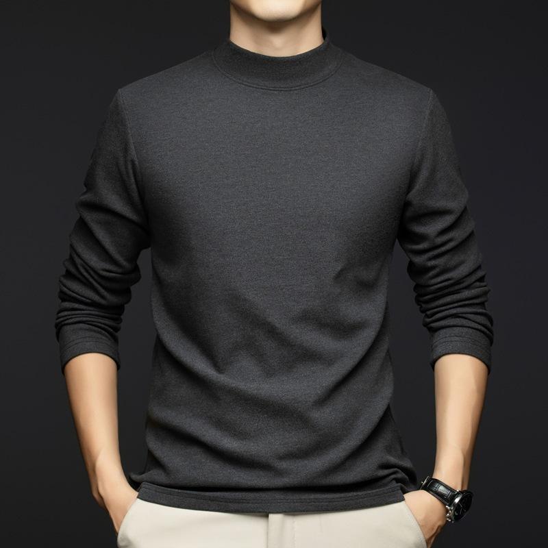 Herren German Velvet Unterhemd, Herbst und Winter Mittelgrün Mode Lässig Halbrollkragen Warmes T-Shirt Pullover