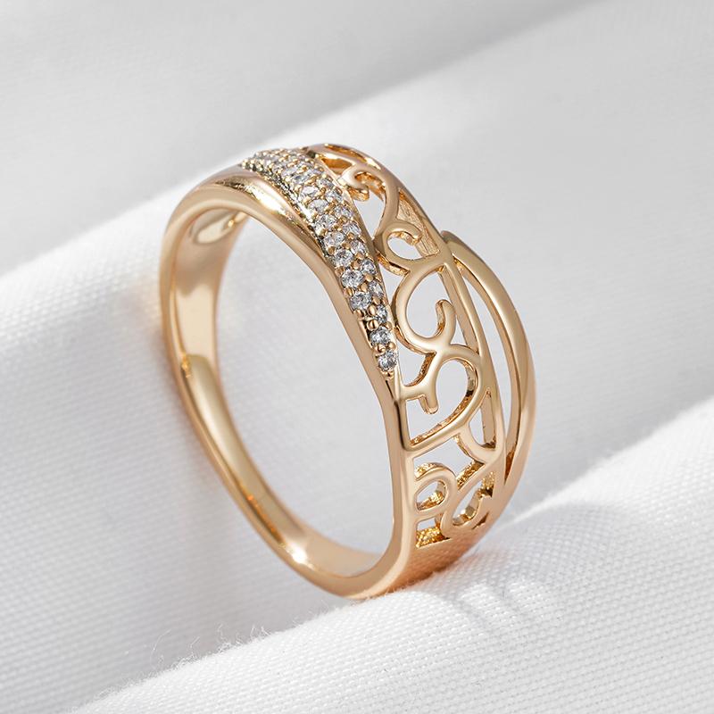 Rose Gold Color Wedding Ring For Women Ethnic Hollow Flower Natural Zircon Accessories Trend Daily Vintage Jewelry