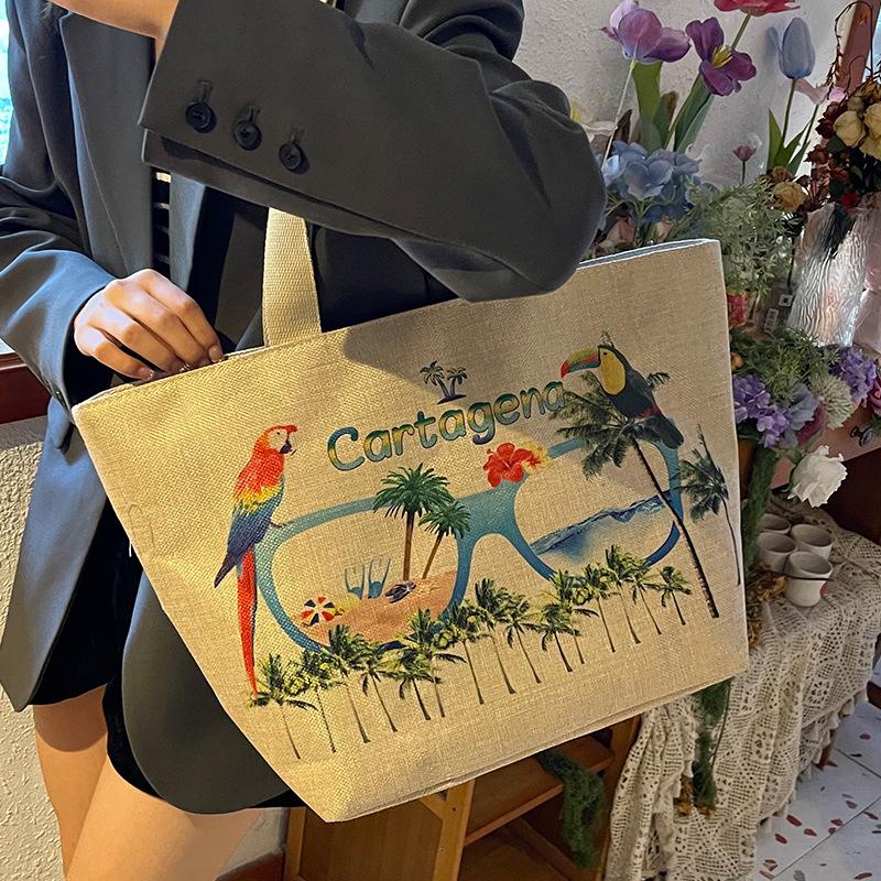 Large Capacity Linen Bag for Women New Commuting Tote Bag for Women Ins Fashion One-shoulder Linen Bag