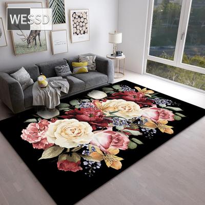 Klassischer schwarzer Blumenteppich im europäischen Stil für luxuriöses Schlafzimmer und Wohnzimmer