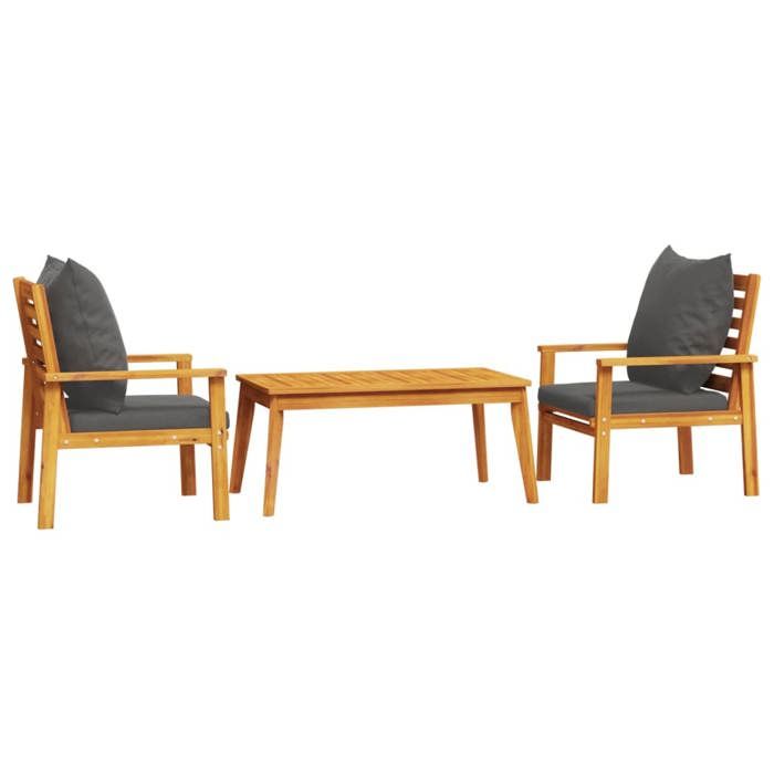VidaXL Salon de Jardin avec Coussins 3 pcs, Canapés de Terrasse, Ensemble de Meubles de Patio, Mobilier d'Extérieur, Bois 3211808