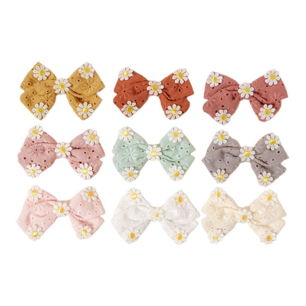 DIY Summer Sweet Solid Color Women's Hair Clips Pairs Daisy Bow Baby Hair Accessories Made Fresh Cotton Fabric Comfortable