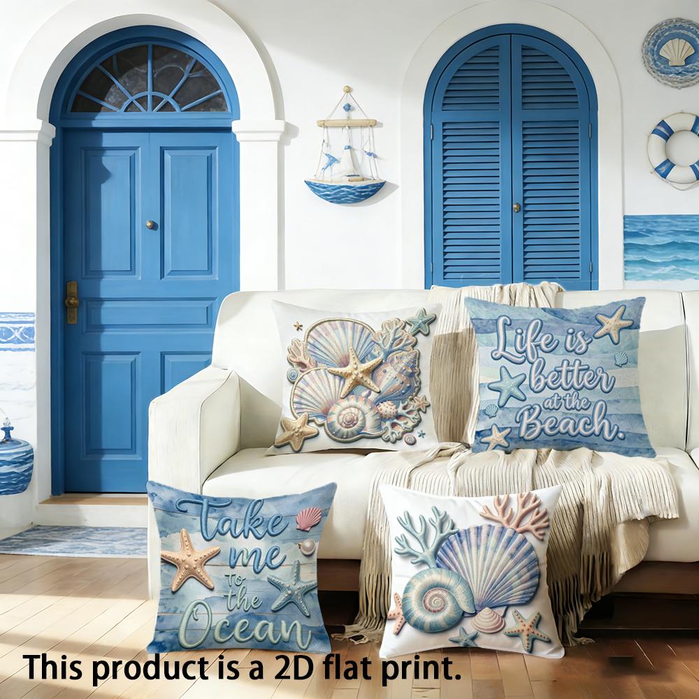 1/4pcs Life is Better at the Beach Ocean Inspired Pillow Covers Sofa bed cushion cover home bedroom decoration, 2D flat printing