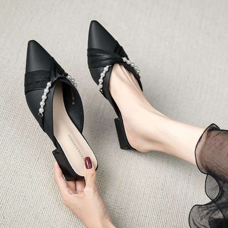

Baotou half slippers women s outer wear summer 2025 new pointed head half tray single shoes lazy muller shoes women Y6011-22 40