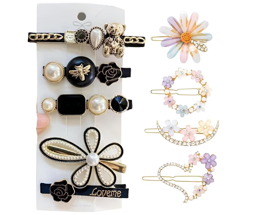 BellaStella Korean Style Pearl Metal Hair clips, Rhinestones Plastic Pearl Barrettes Flower Lock Pin Hair Accessories for Women's & Girls (Multicol