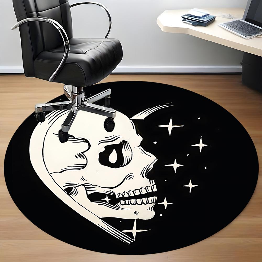 1pc Skull Stars Office Round Area Rug, Indoor Mat Suitable ForOffice, Under Office Chairs Bedroom Living Room Home Decor, Room Deco q089