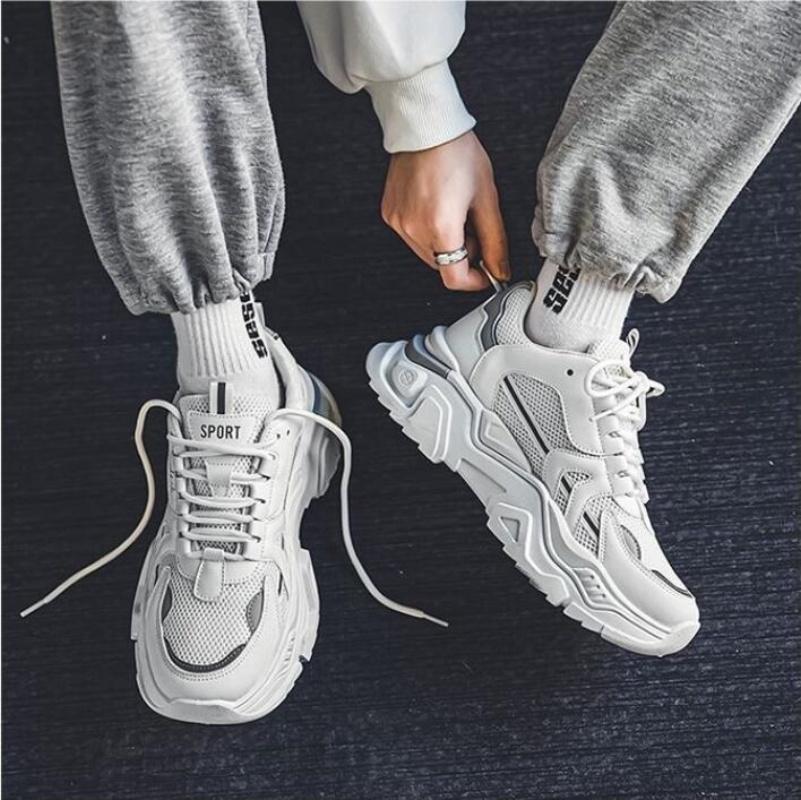 Student thick soled mesh breathable casual sports shoes four seasonal men's outdoor soft sole comfort running shoes male sneaker