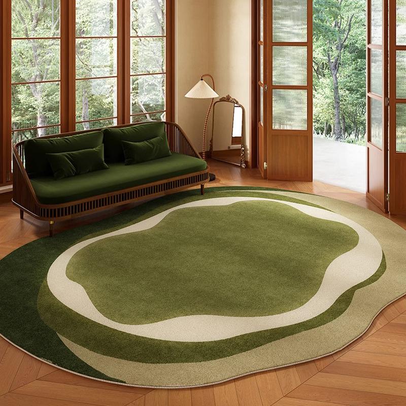 Green Living Room Rug Irregular Short Velvet Non-slip Floor Mat Bedroom Bedside Carpet Floral Retro Home Decor Teppich Alfombra