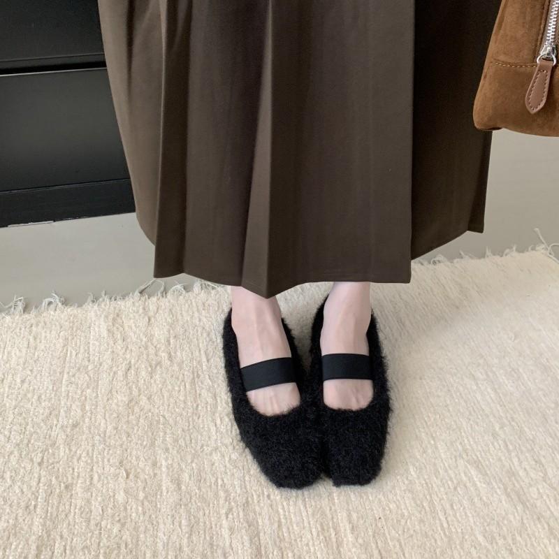 2025 Autumn and Winter Mary Jane French Fluffy Shoes Women Wear Autumn and Winter Warm Temperament Fairy Style New Single Shoes Cotton Shoes