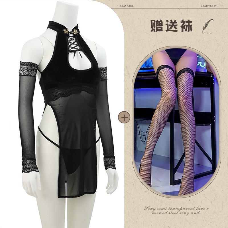 Sexy Lingerie Sexy Hollow Cheongsam Hot Split Cosplay Clothes