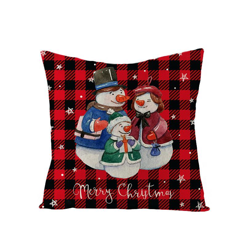 Colorful Plaid Christmas Pillow Cover Polyester Cartoon Print Sofa Cushion Cover Home Decoration