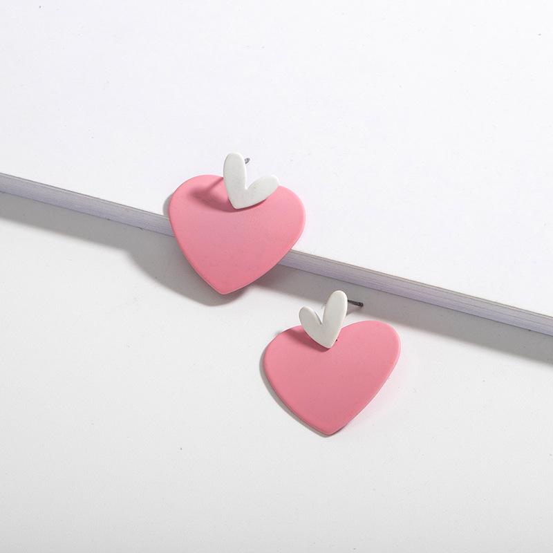 Trendy Geometric Heart Stud Earrings - Japanese & Korean Street Style