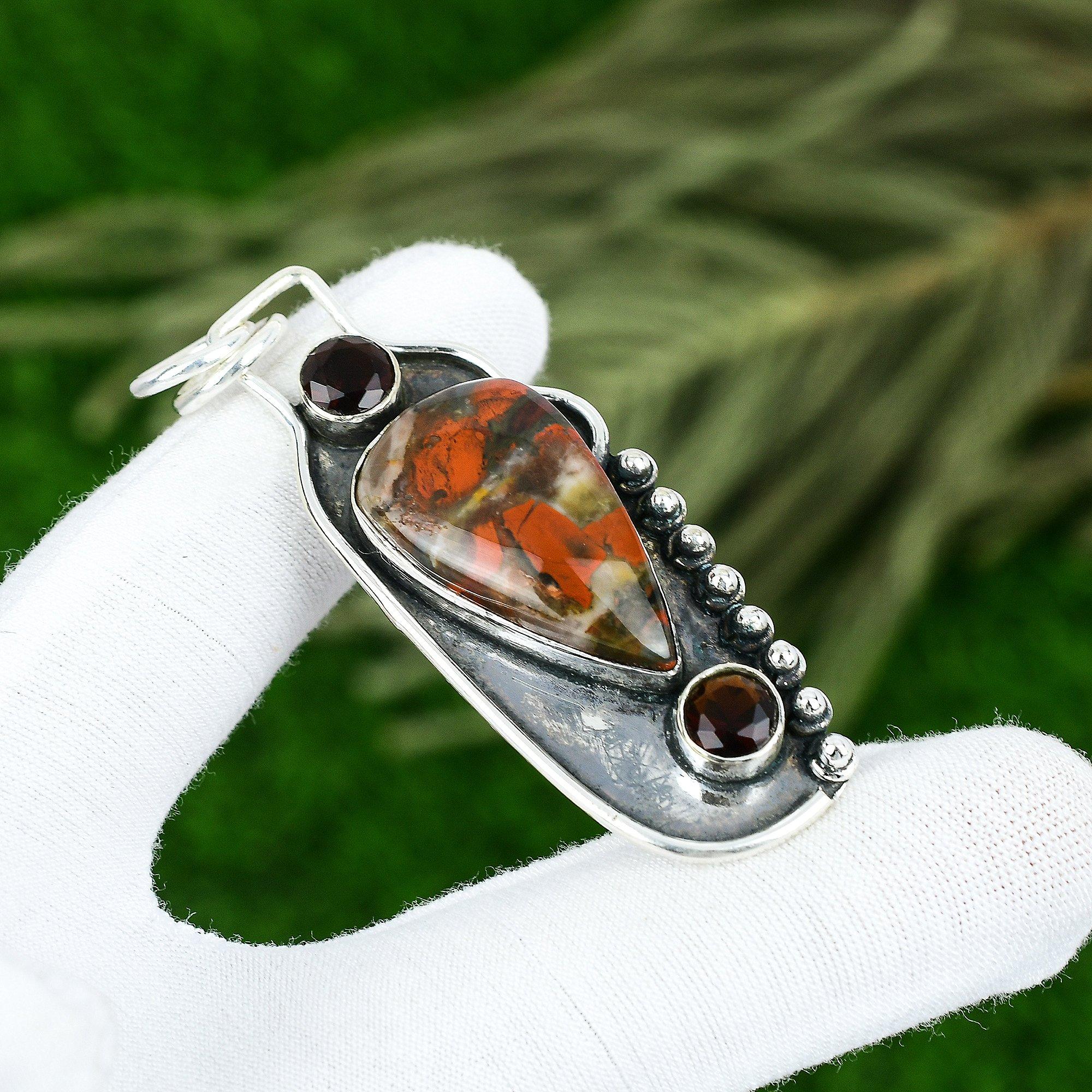 

Birthday Gift For Her Natural Tabu Jasper Gemstone Pendant 925 Sterling Silver
