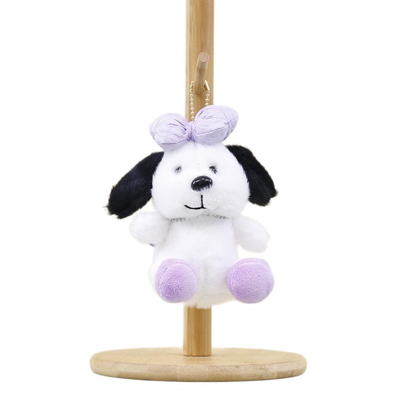 Dog Plush Playful Keychain With Cute Bow Design Adorable Soft Toy Doll In Pink Yellow Green Purple