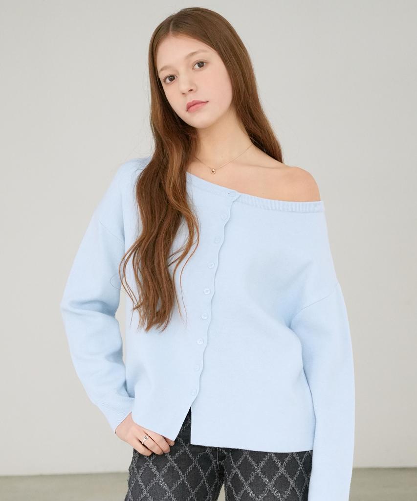 VLETI Two-Way Off-Shoulder Basic Cardigan (Sky Blue)