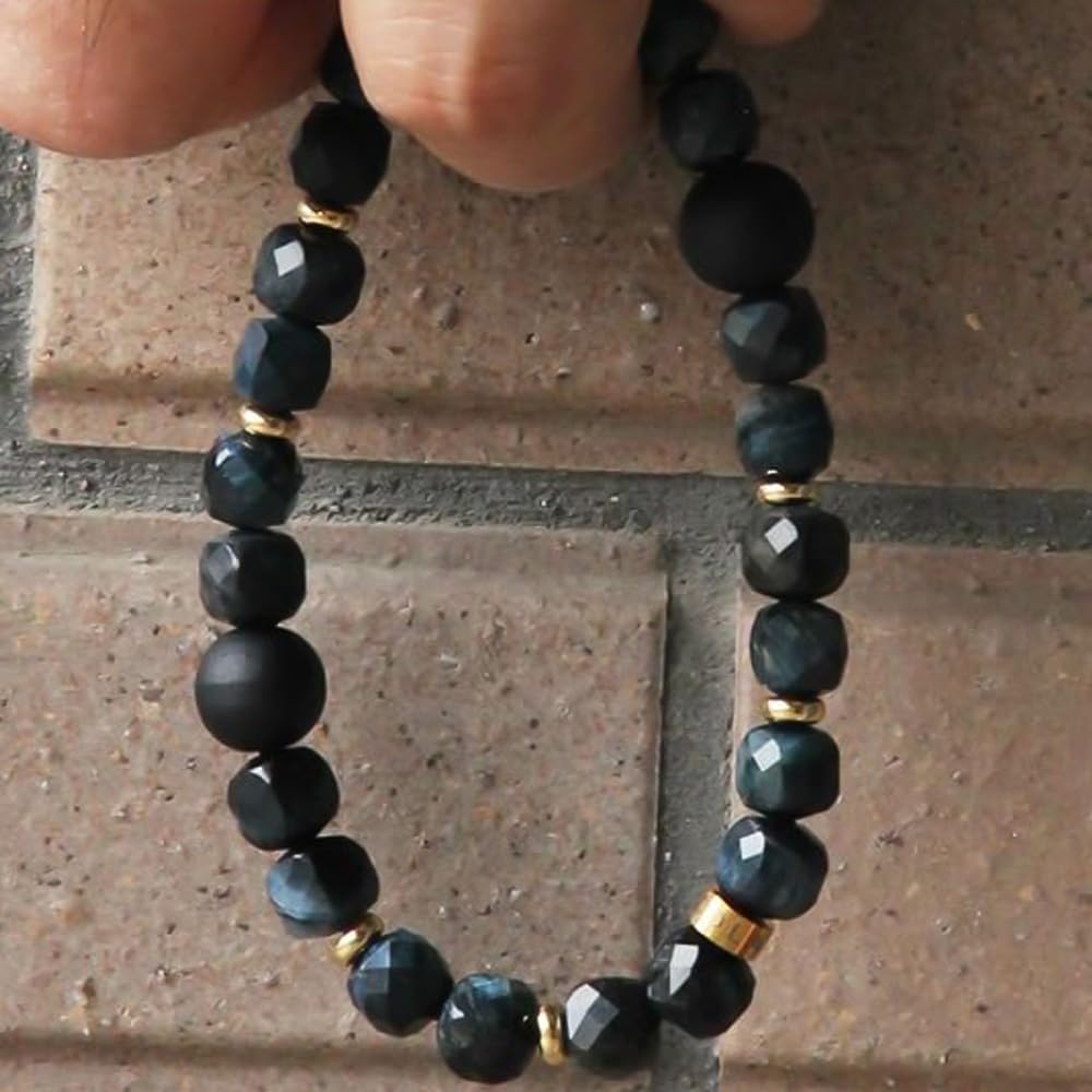 [ColanColan] FORCE 4 Bracelet, Dark Blue Tiger Eye, Negative Ion, Relaxing, Stylish (M-L (Inner Diameter Approx. 17cm))
