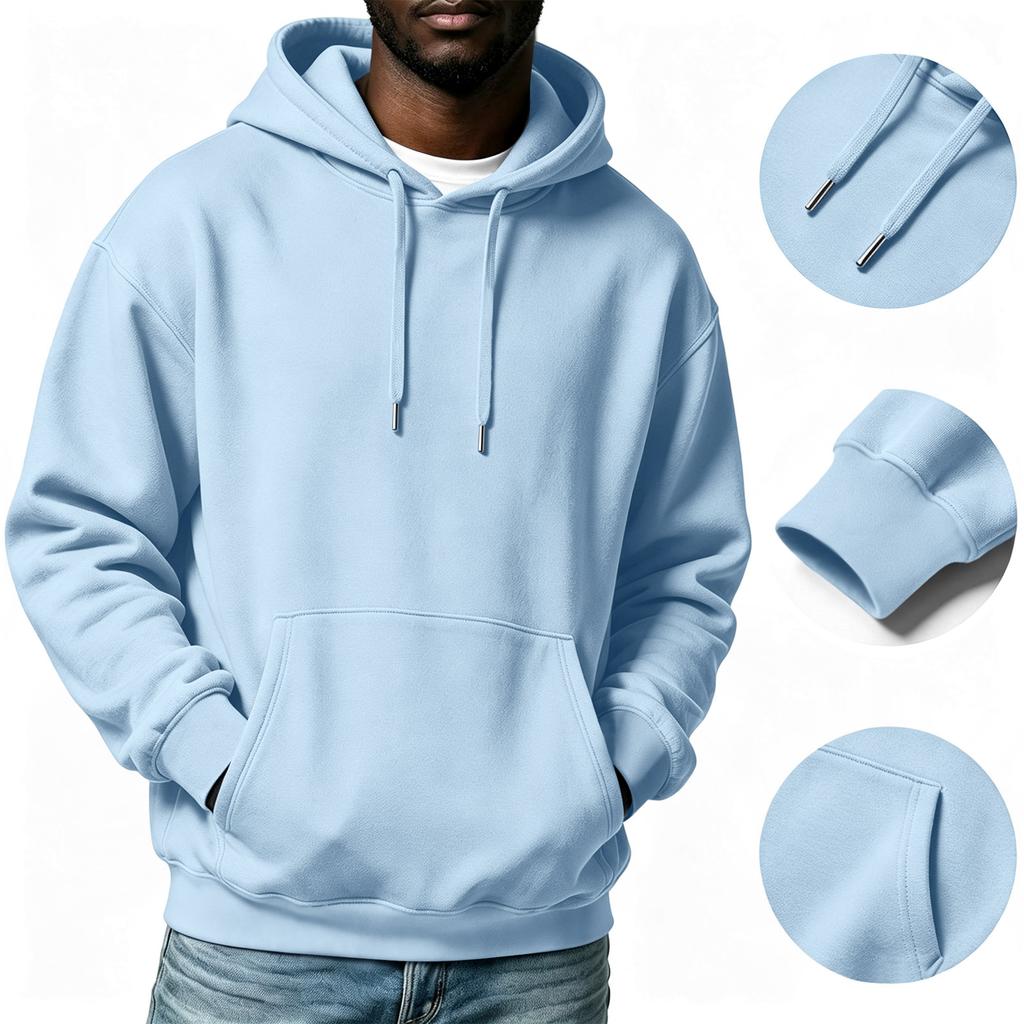 Men's Casual Color Hoodie with Drawstring